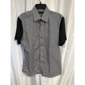 Stitched Shirt Men's Medium Un-Tuxxed Black Mini Gingham Short Sleeve Shirt
